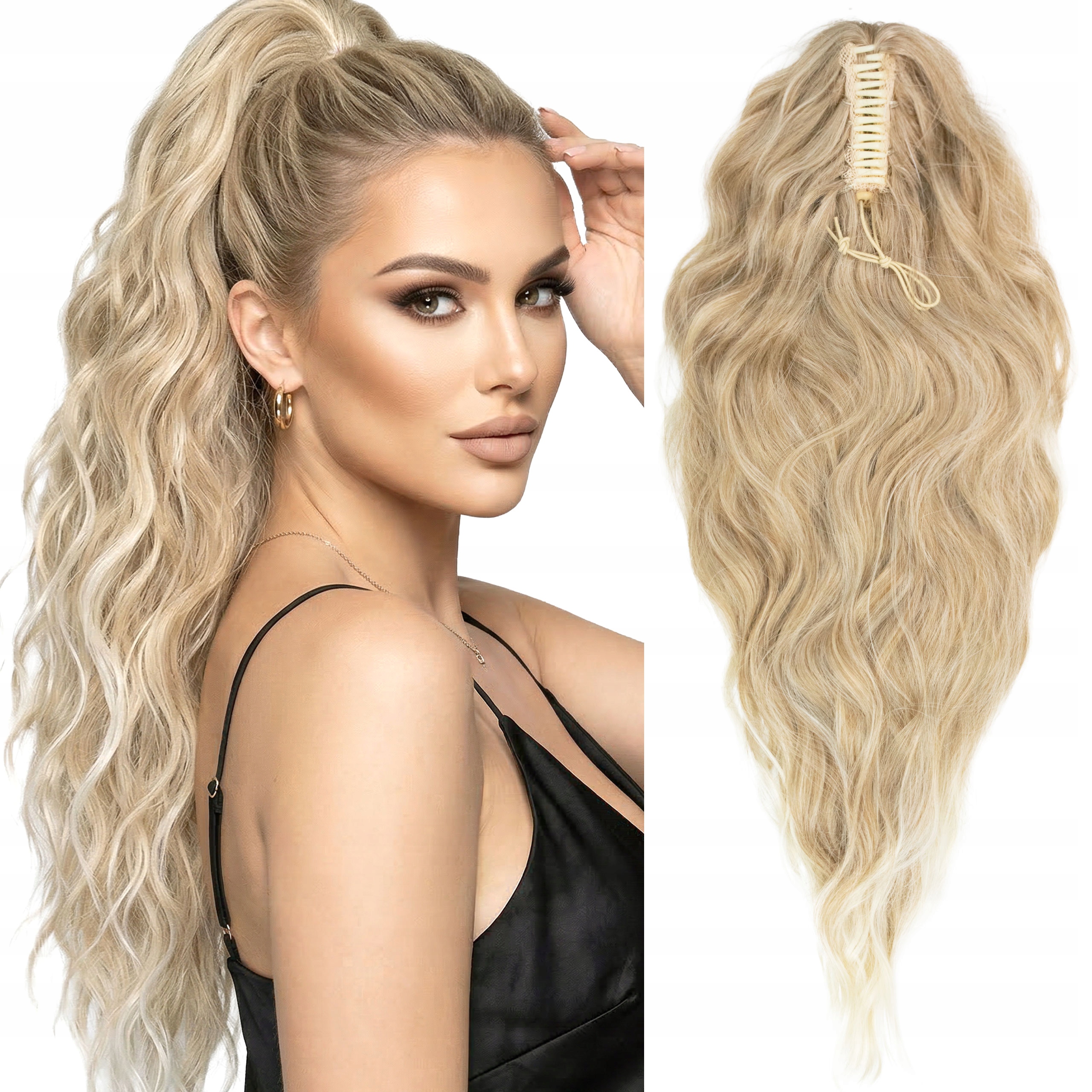 Připínací culík na sponě krabí vlasy umělé vlny 65 cm blond ombre