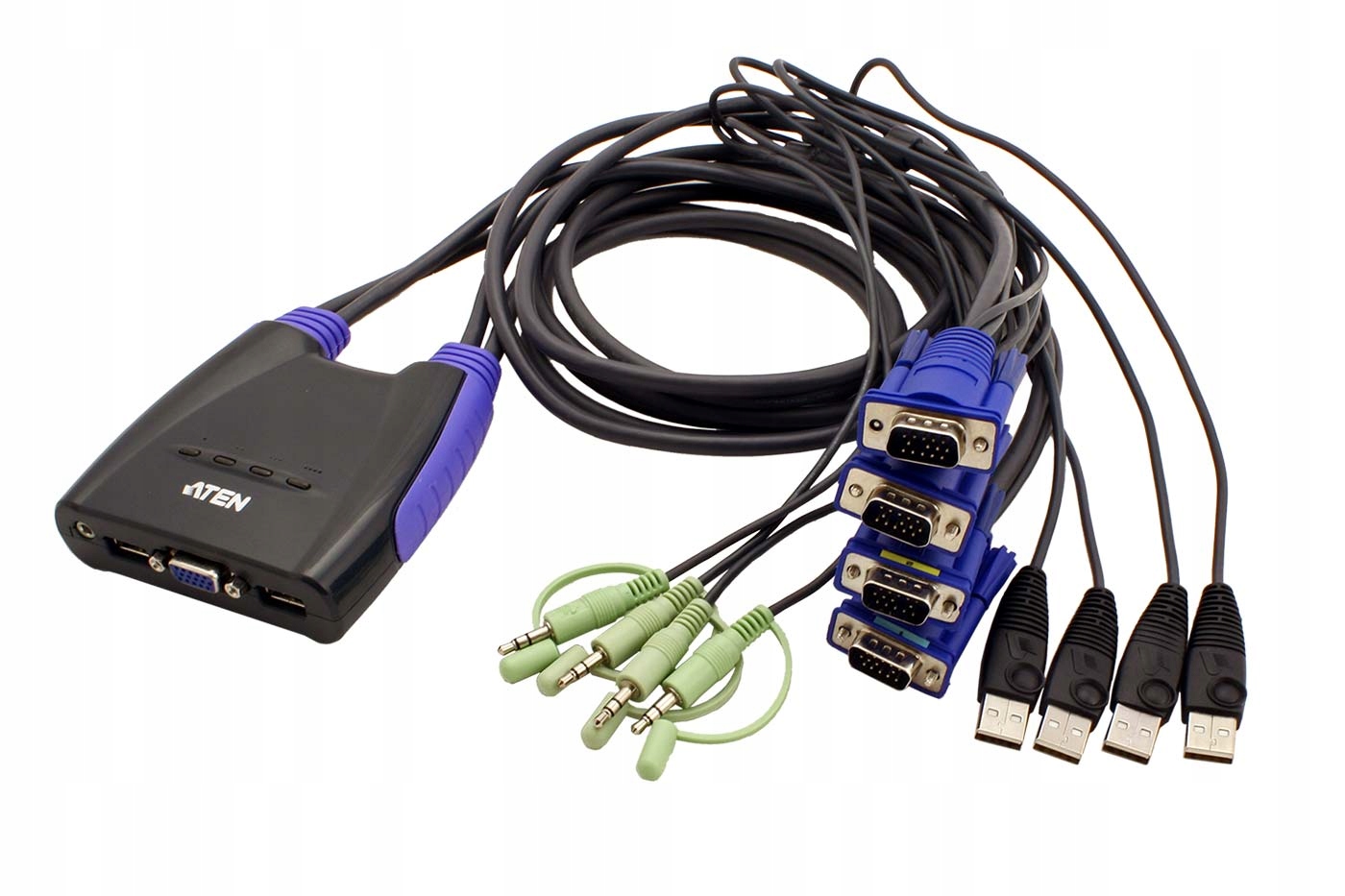 Aten Mini Kvm přepínač(USB klávesnice a Myš,VGA, Audio) 4:1 Usb ,s kabely