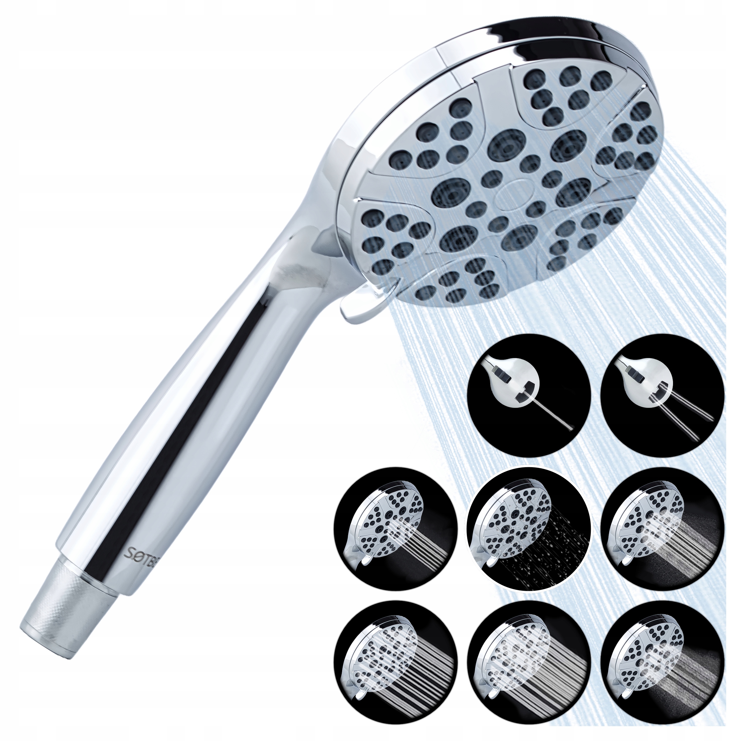 Sprchová Hlavice s 8 funkcemi, antikamenná, eco, Polsko, úsporná Značka Sotbe