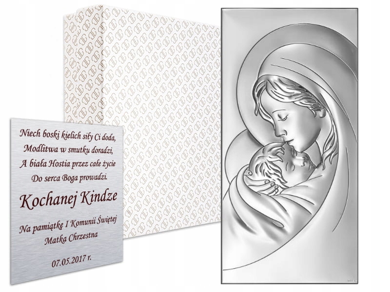 Stříbrný obrázek Panny Marie suvenýr křtu přijímání