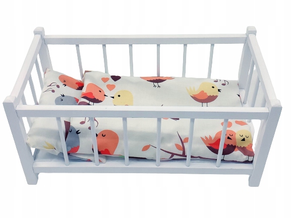 BIAŁE DREWNIANE ŁÓŻECZKO DLA LALEK + POŚCIEL 3 elementy