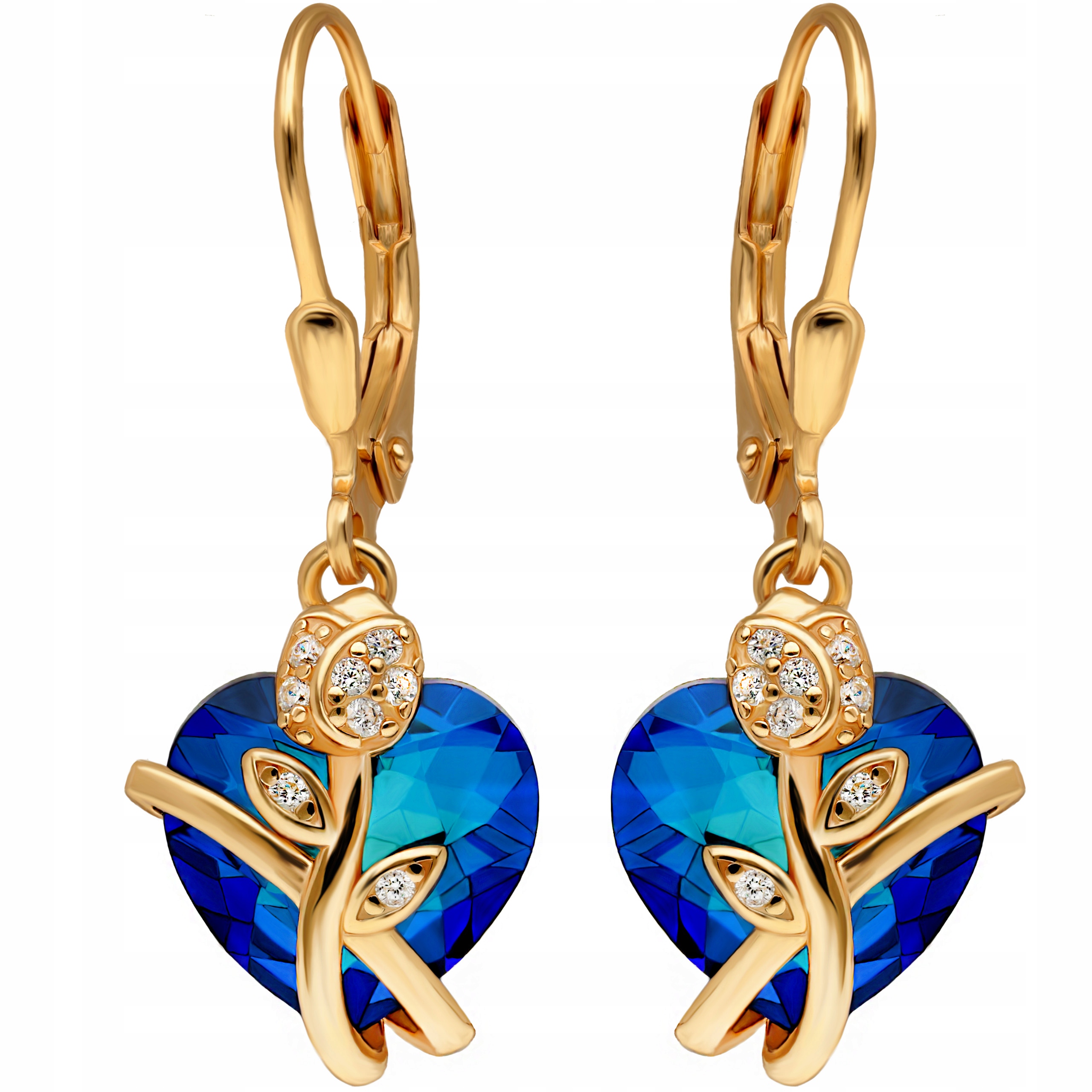 Złote Kolczyki Wiszące Kryształ Serca 925 Grawer Kolekcja Prezent dla dziewczyny kobiety