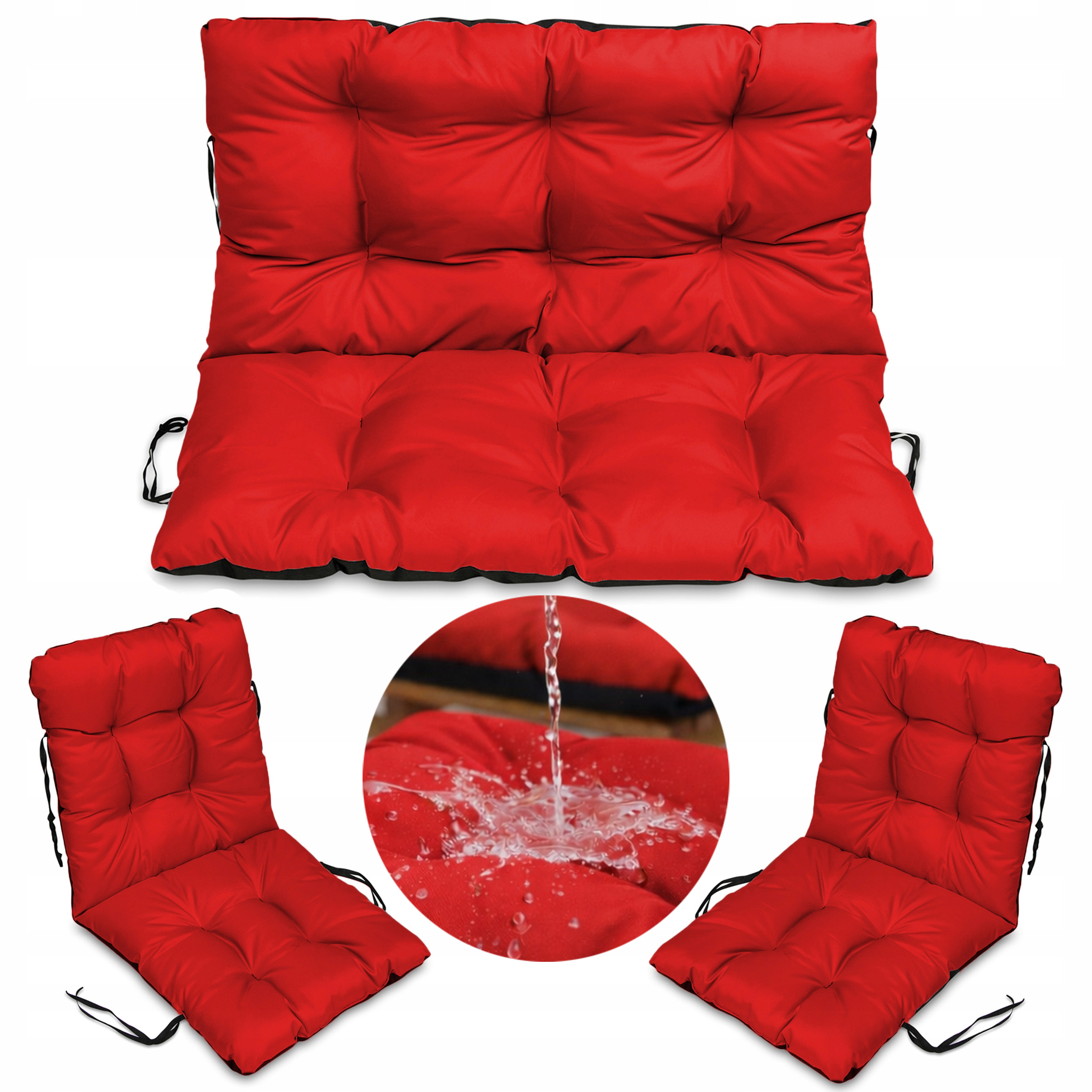 Set 2+1 polštáře na ratanový nábytek Voděodolný 120x60x50 Červený