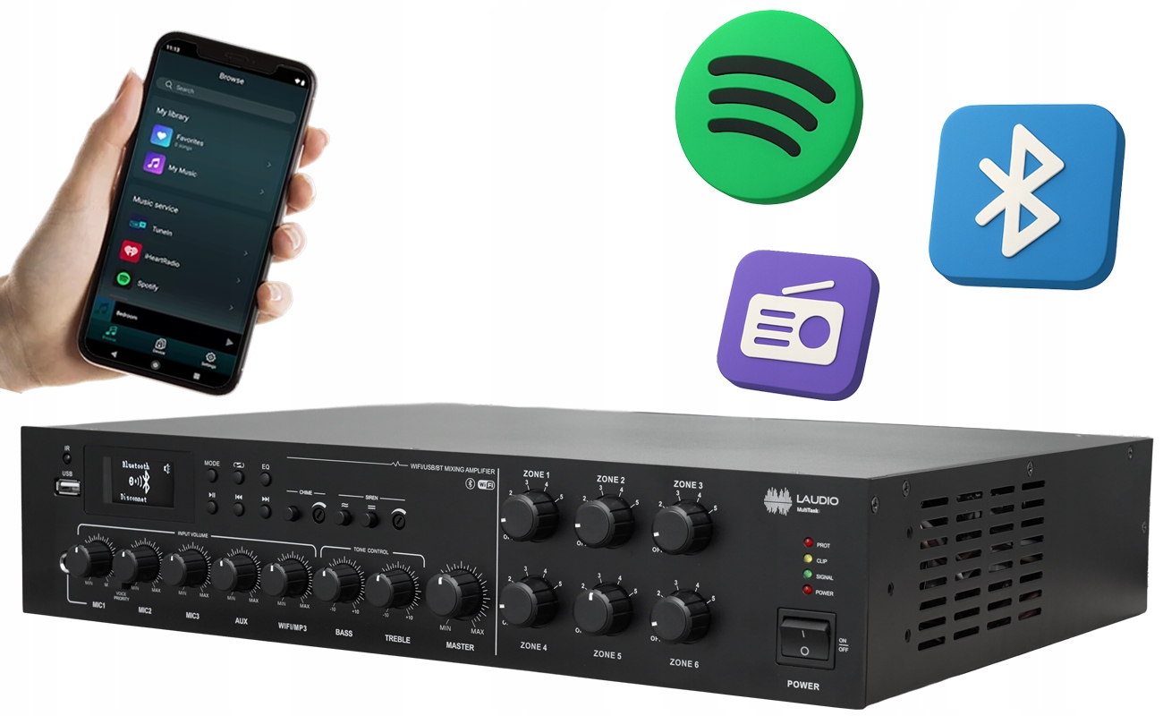 Zesilovač 100V zónový Laudio MultiTask 120W WiFi 6-zónový