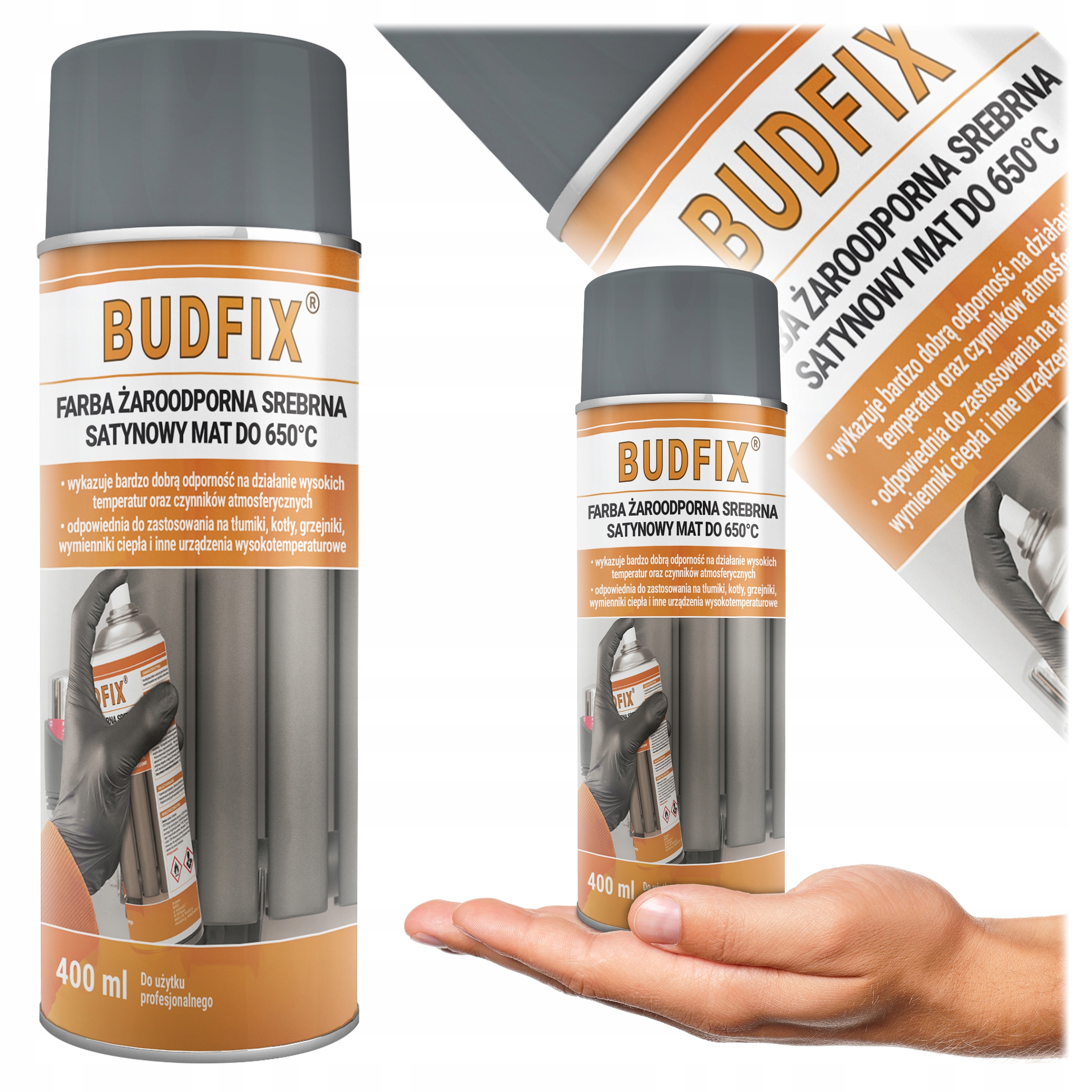 Lakier Żaroodporny Srebrny 650°C Farba do Tłumika Silnika Wydechu Rur 400ml