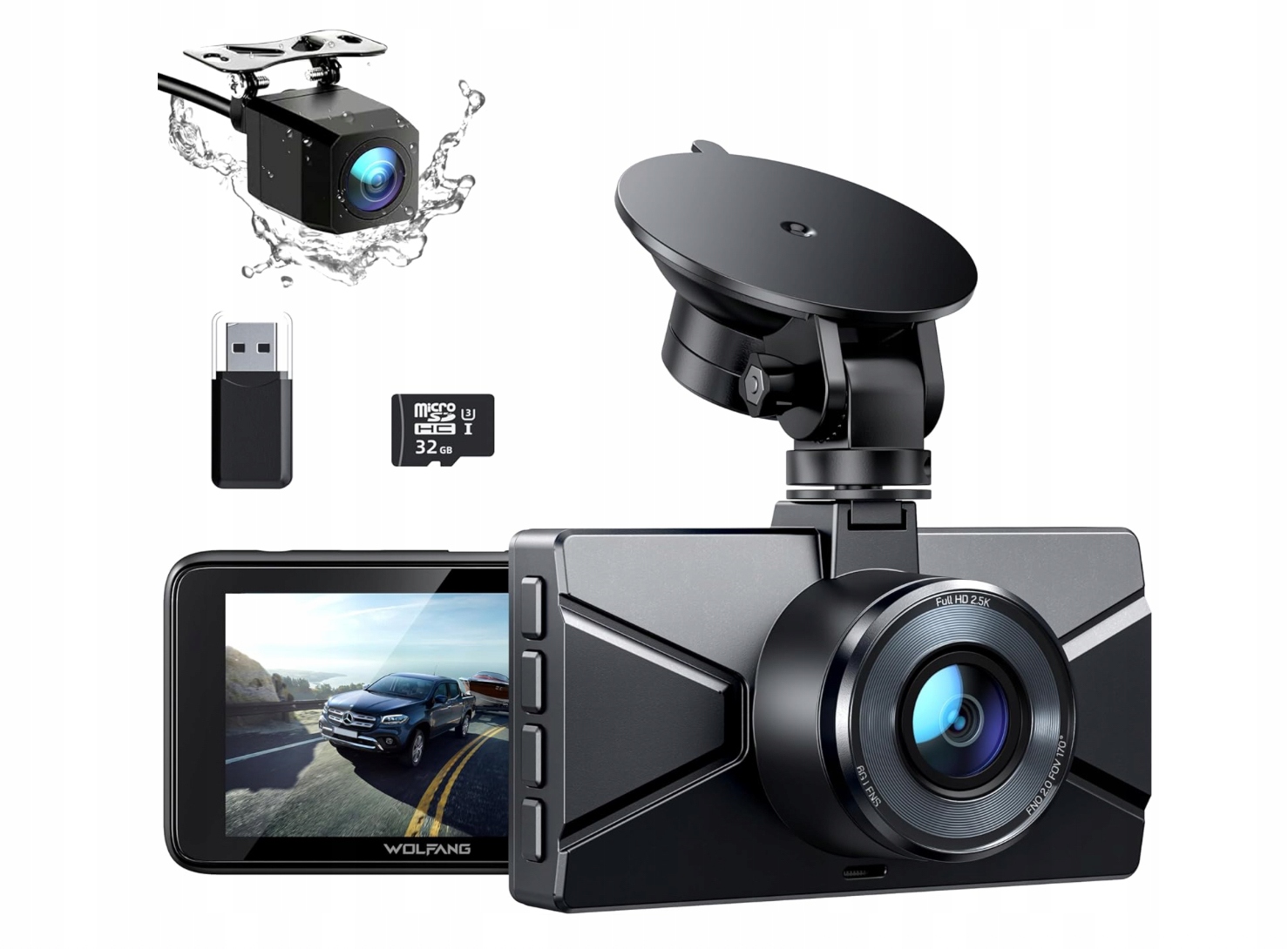 Videorekordér Autokamera 2,5K+1080P Predná zadná strana 170° Wolfang