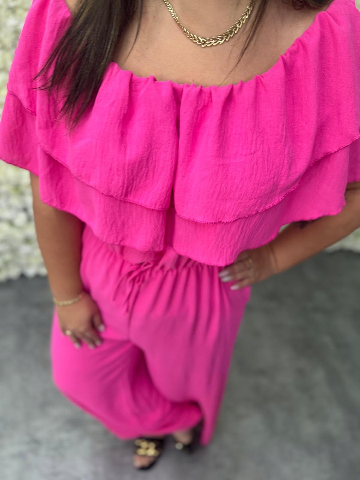 Španělská kombinéza plus size 42 44 46 48 růžová fuchsiová