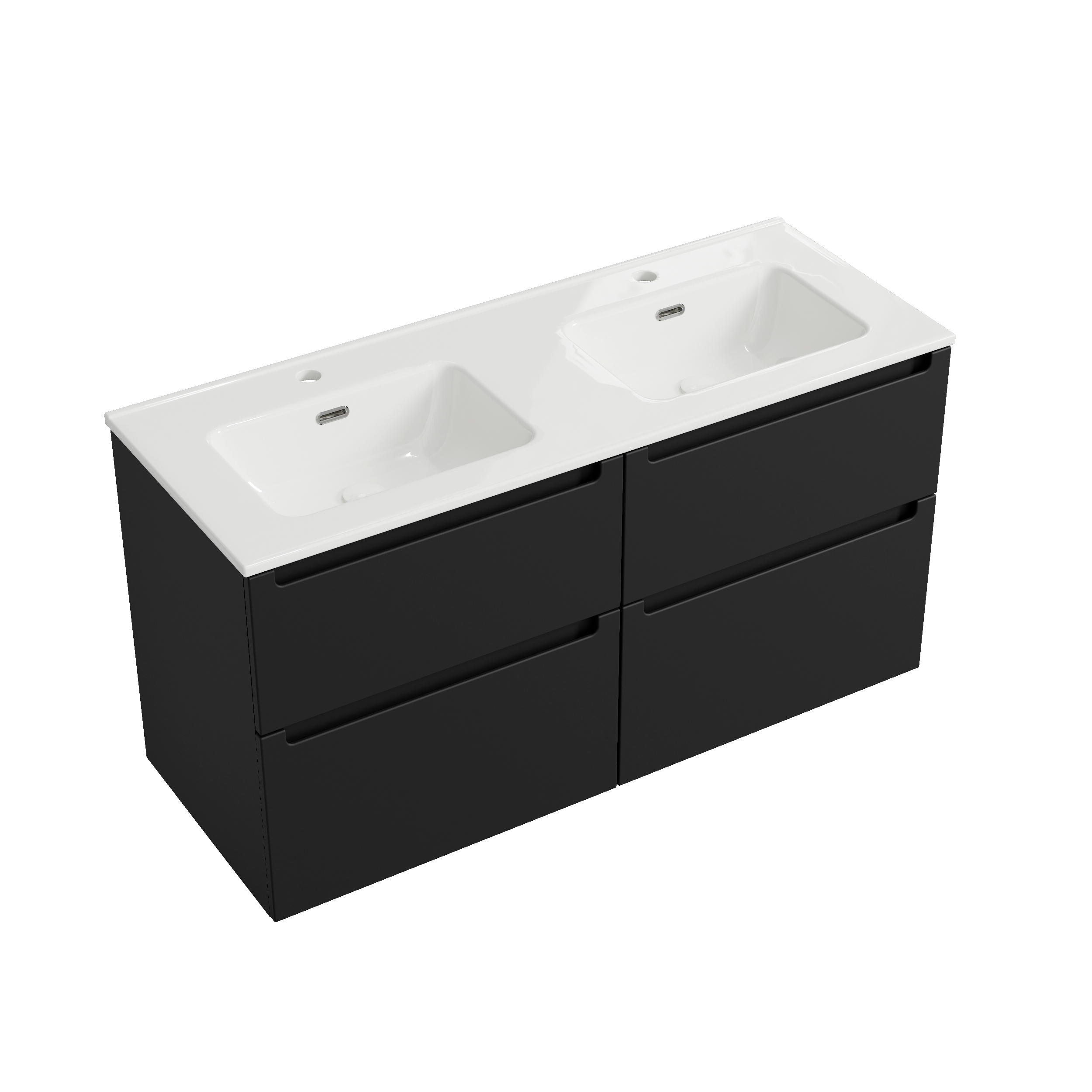 Szafka podumywalkowa Vireo 120 czarna 2x umywalka ceramiczna biały połysk