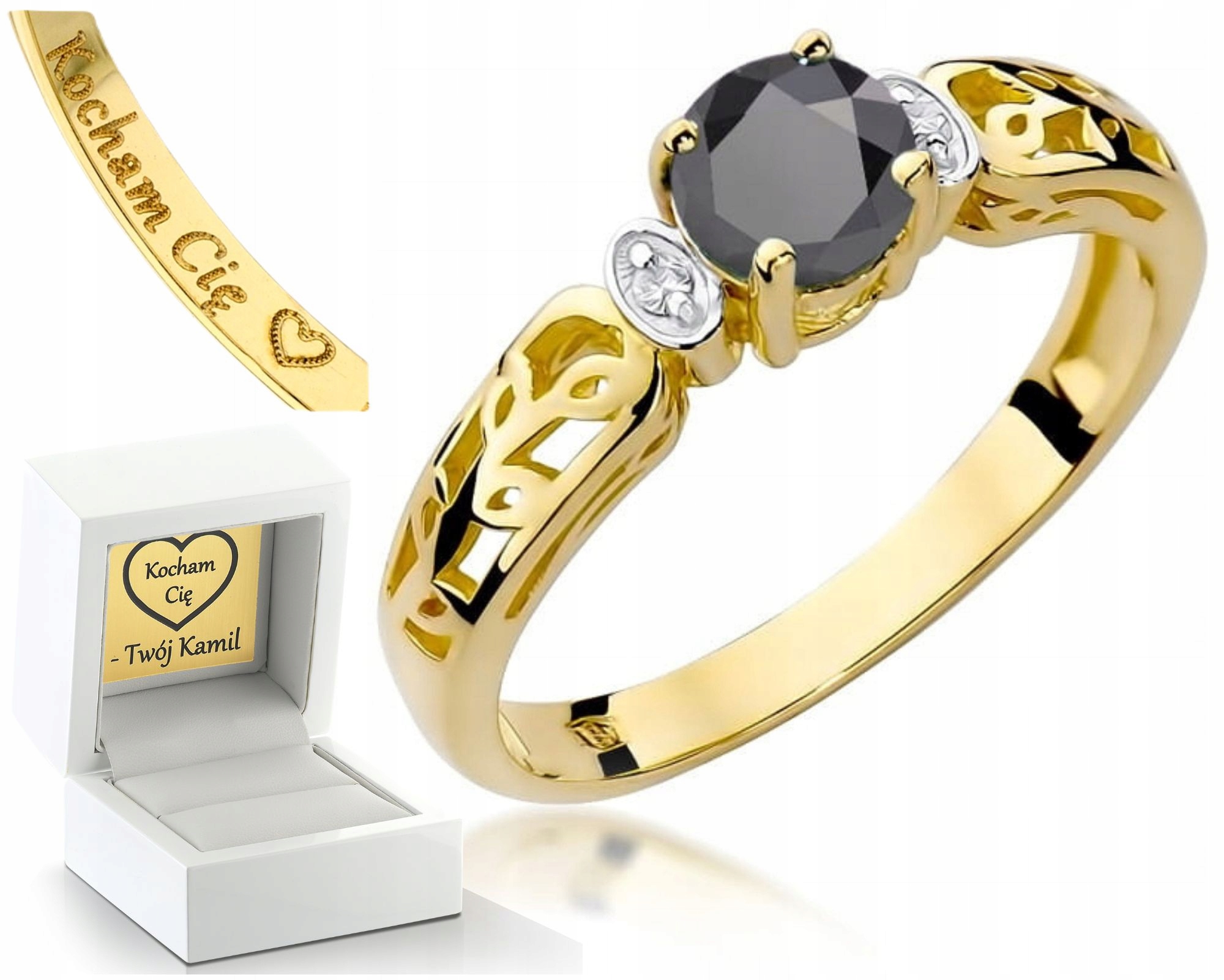 Moderní Prstýnek Ze Zlata Ryzosti 585 S Černým Briliantem A Diamanty