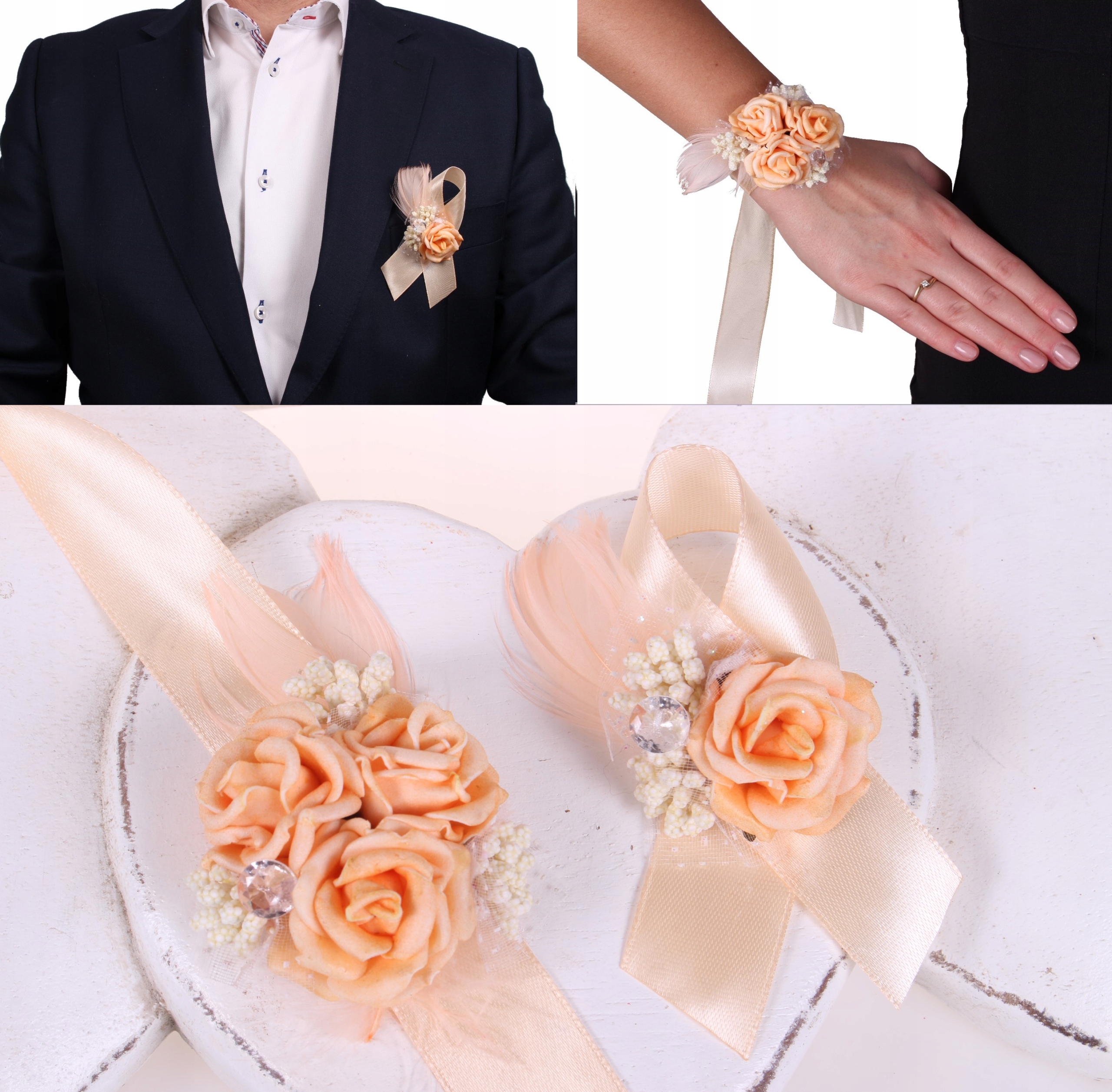 KOTYLION PRZYPINKA bukiecik na rękę studniówka bal Kolor dominujący ecru