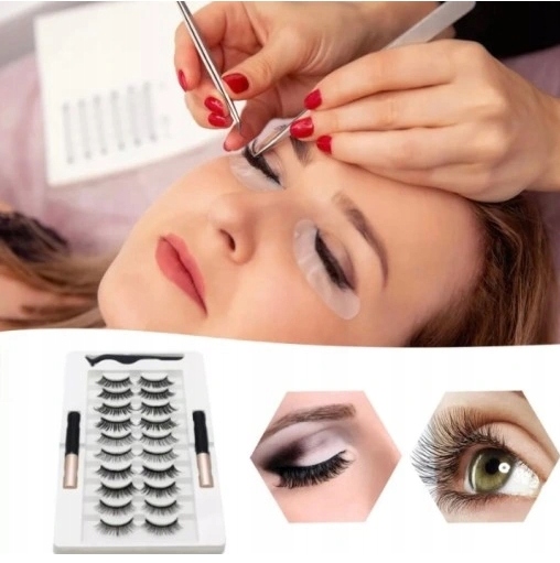SZTUCZNE RZĘSY MAGNETYCZNE 10 SZT.+PĘSETA+EYELINER Kolor czarny