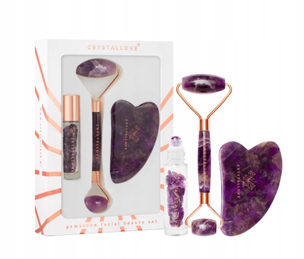 CRYSTALLOVE Amethyst Beauty Set roller płytka gua sha roll-on