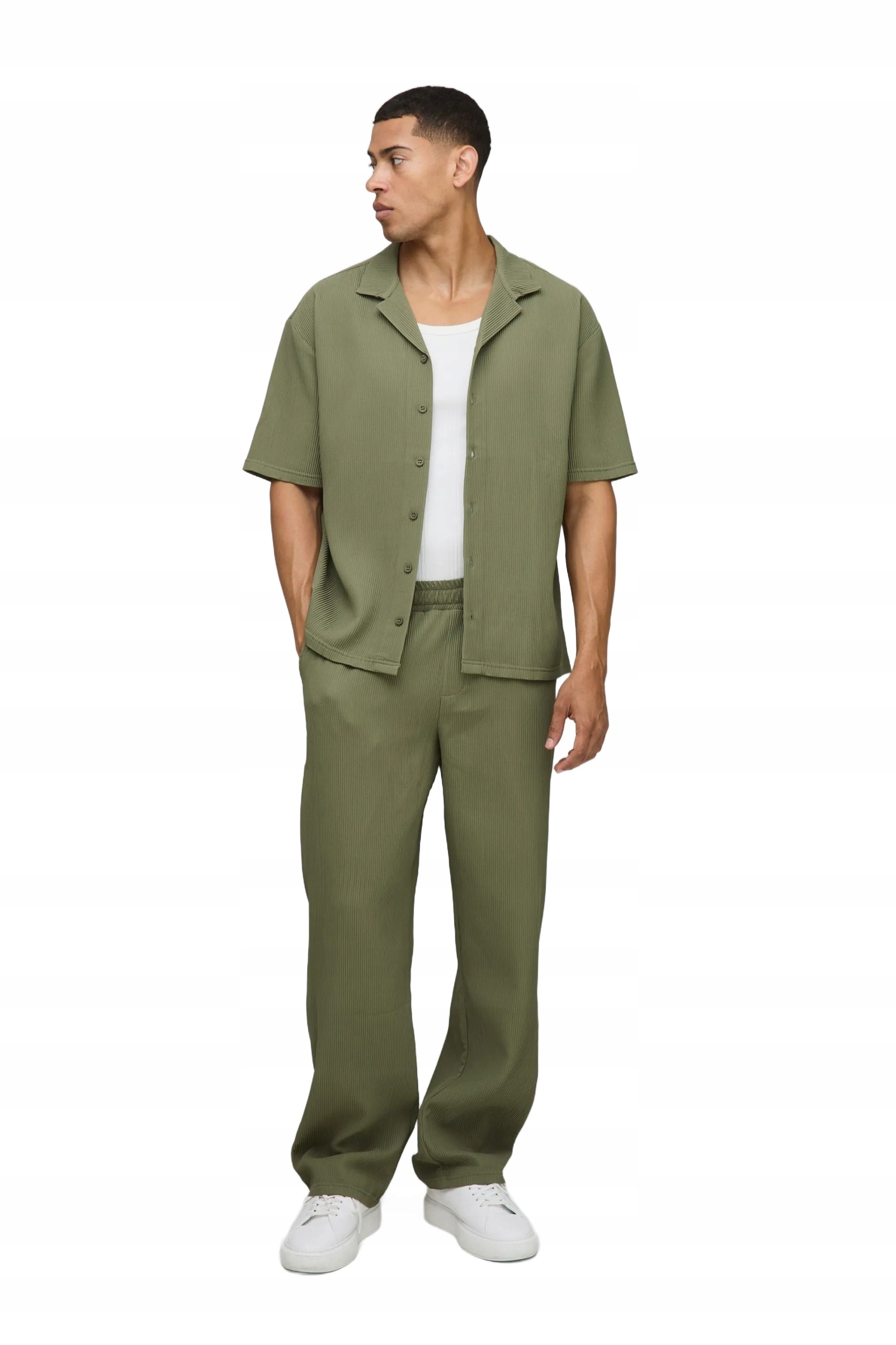 Boohooman Pánský Komplet Košile A Kalhoty Klasický Střih Zelená S Z3A