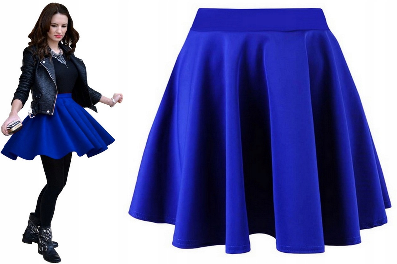 

Spódnica Kobaltowa Rozkloszowana Koło Kieszenie 42