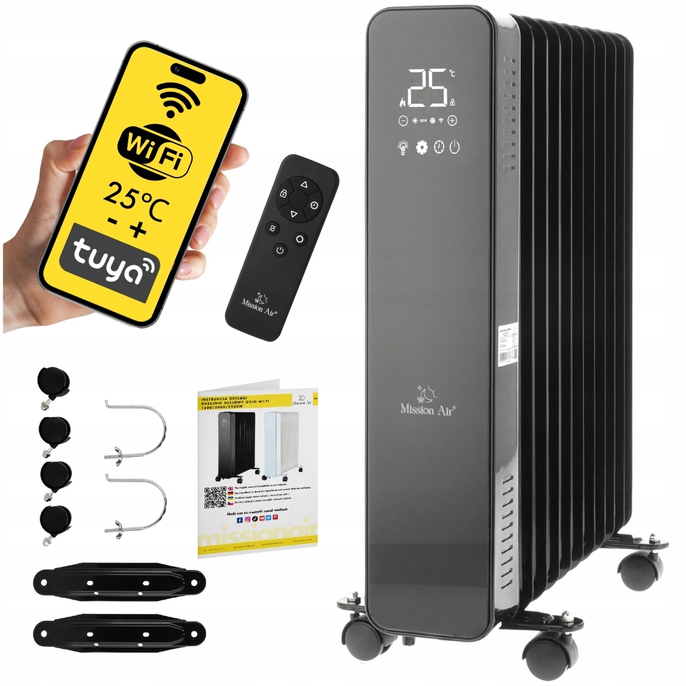 Elektrický olejový radiátor Mission Air Oslo black 2500 W černý Wifi časovač