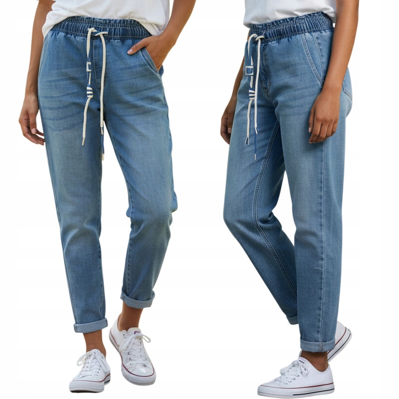Spodnie Jeans Damskie Zwężane Wysoki Stan Z Elastanem na Gumce 46