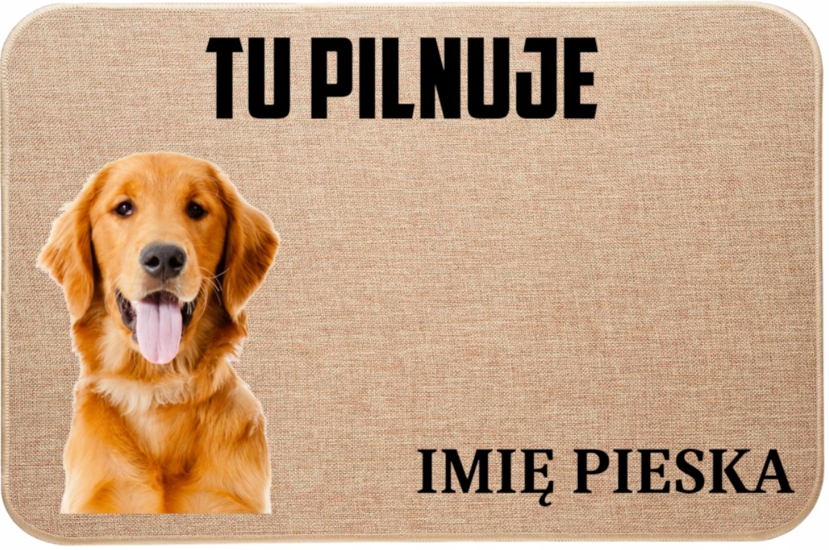 Lněná Vstupní Stěračka Tu Hlídá Jméno Zlatý retrívr