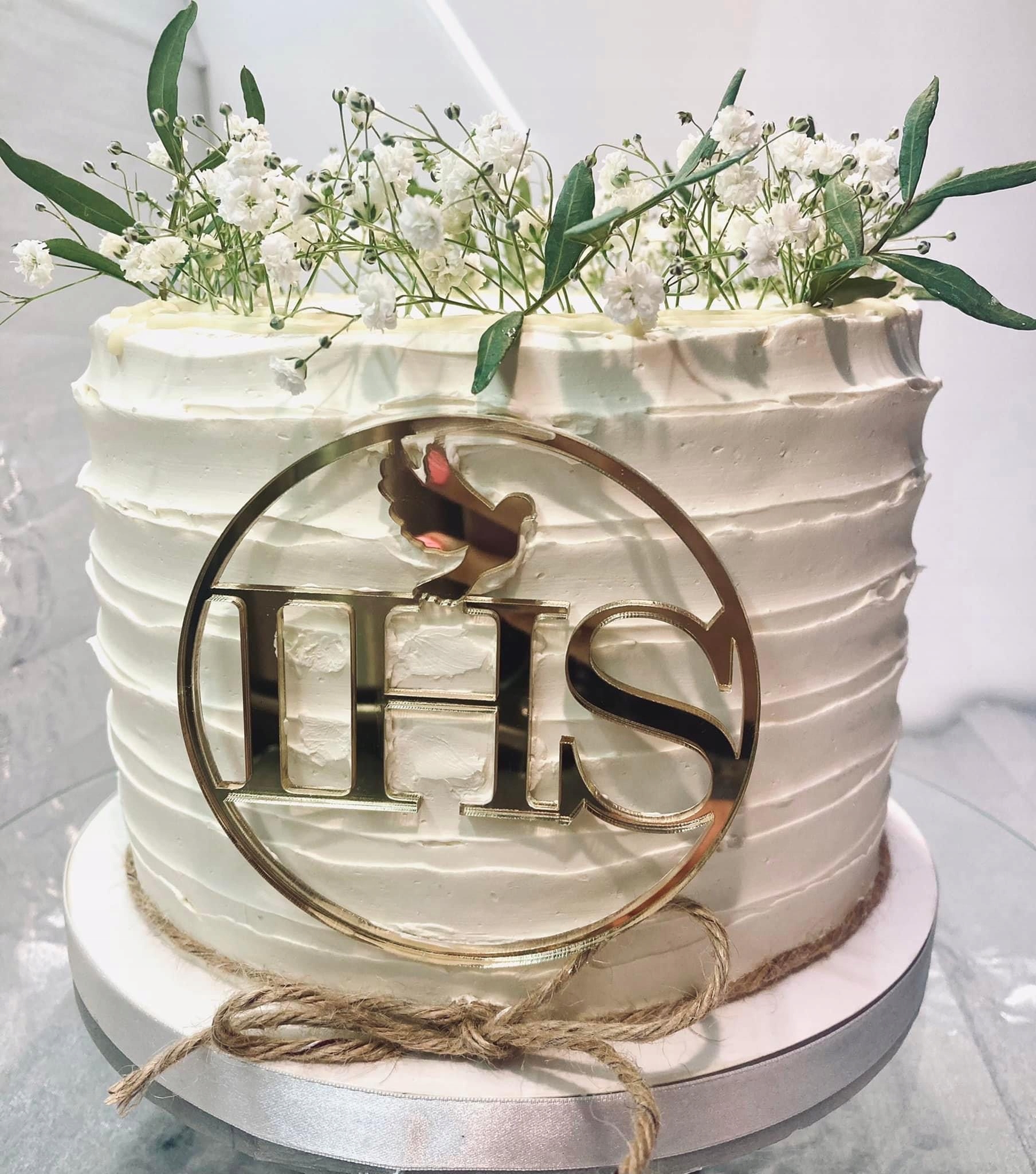 TOPPER DEKORACJA NA BOK TORTU IHS KOMUNIA ZŁOTY Marka Kapart