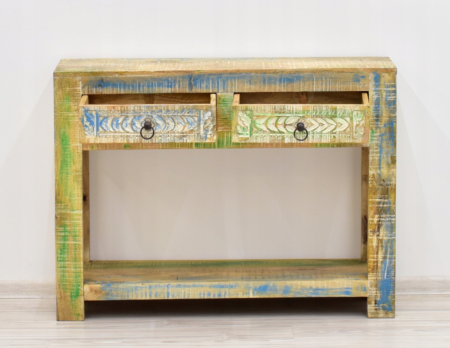 Konsola kolonialna indyjska lite drewno mango przecierana shabby chic Głębokość mebla 30 cm