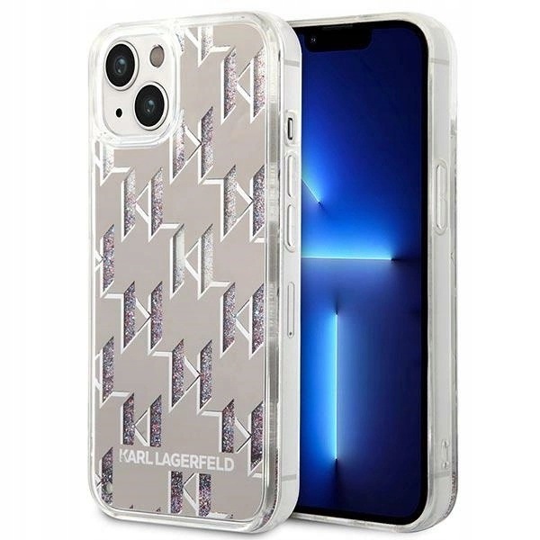 Etui Karl Lagerfeld Liquid Glitter Monogram na iPhone 14 srebrne