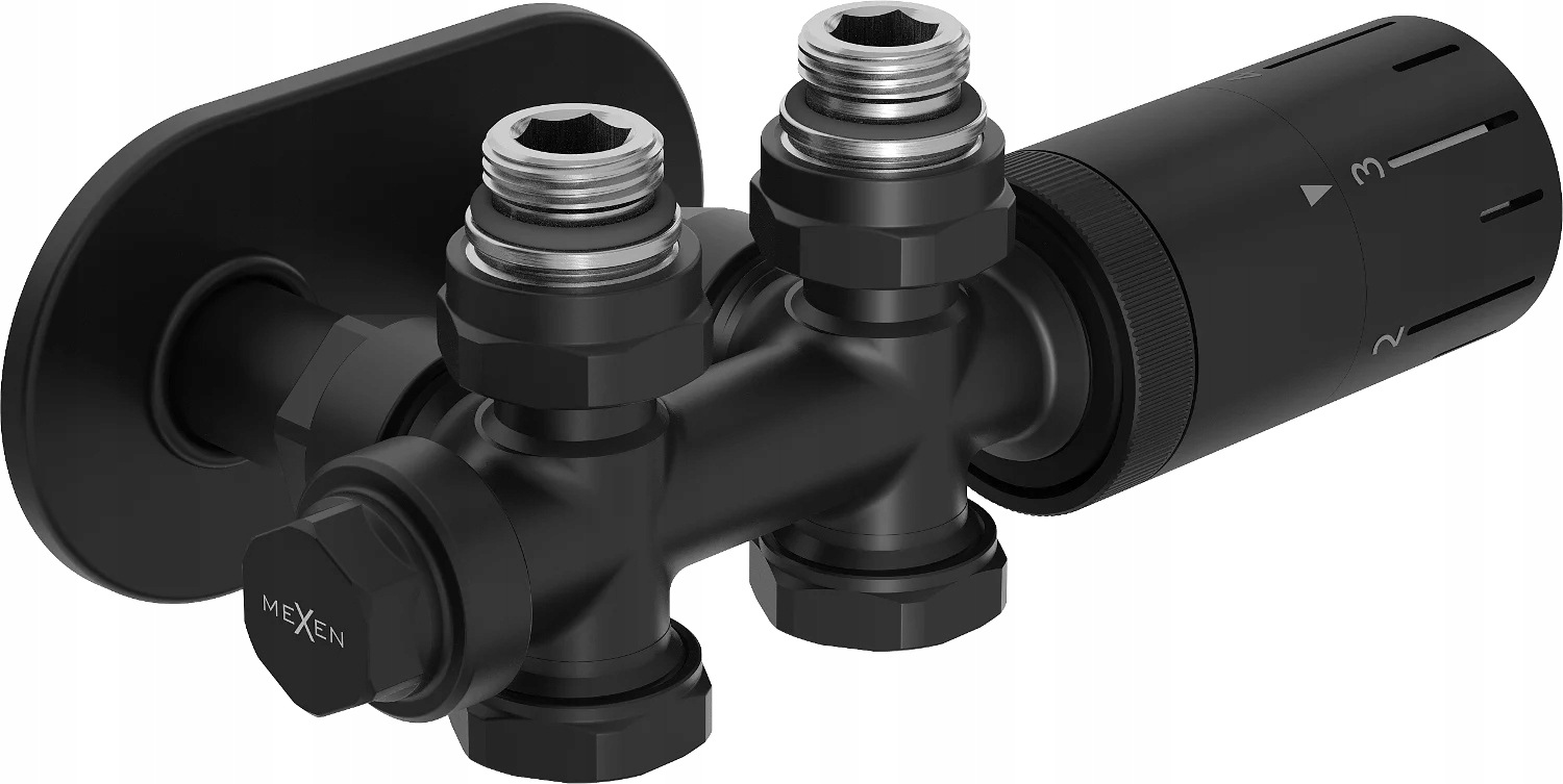 Mexen G05 termostatická rohová/přímá sada s krytkou DN50, G 1/2", černá