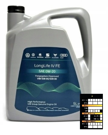 Olej syntetyczny 508 00 509 00 Volkswagen Oe LongLife IV Fe 5L 0W-20