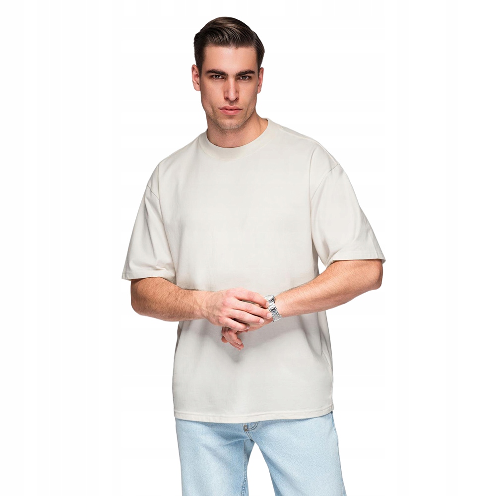 Bavlněné pánské tričko Loose Fit bílé pohodlné basic V2 OM-TSBC-0267 S