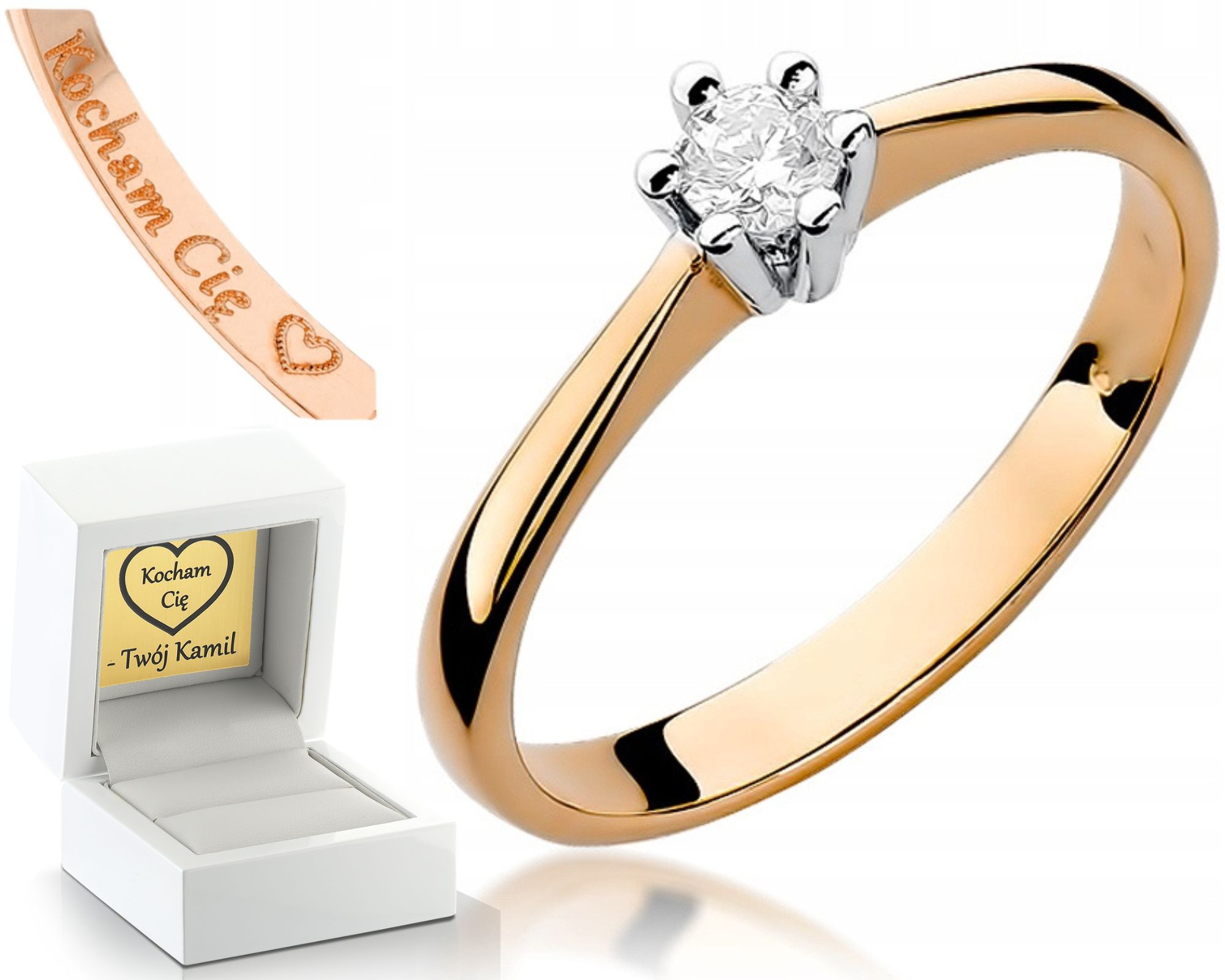 Prstýnek Z Růžového Zlata Pr. 0,585 Zásnubní Diamant Dárek