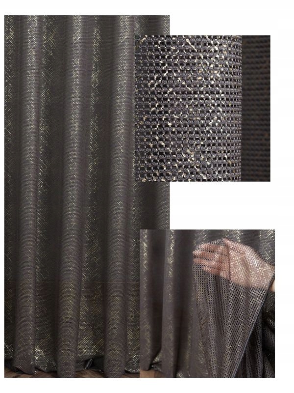 Záclona Hustá Módní Elegantní Tmavě šedá Zlatá nit s páskou 280x250