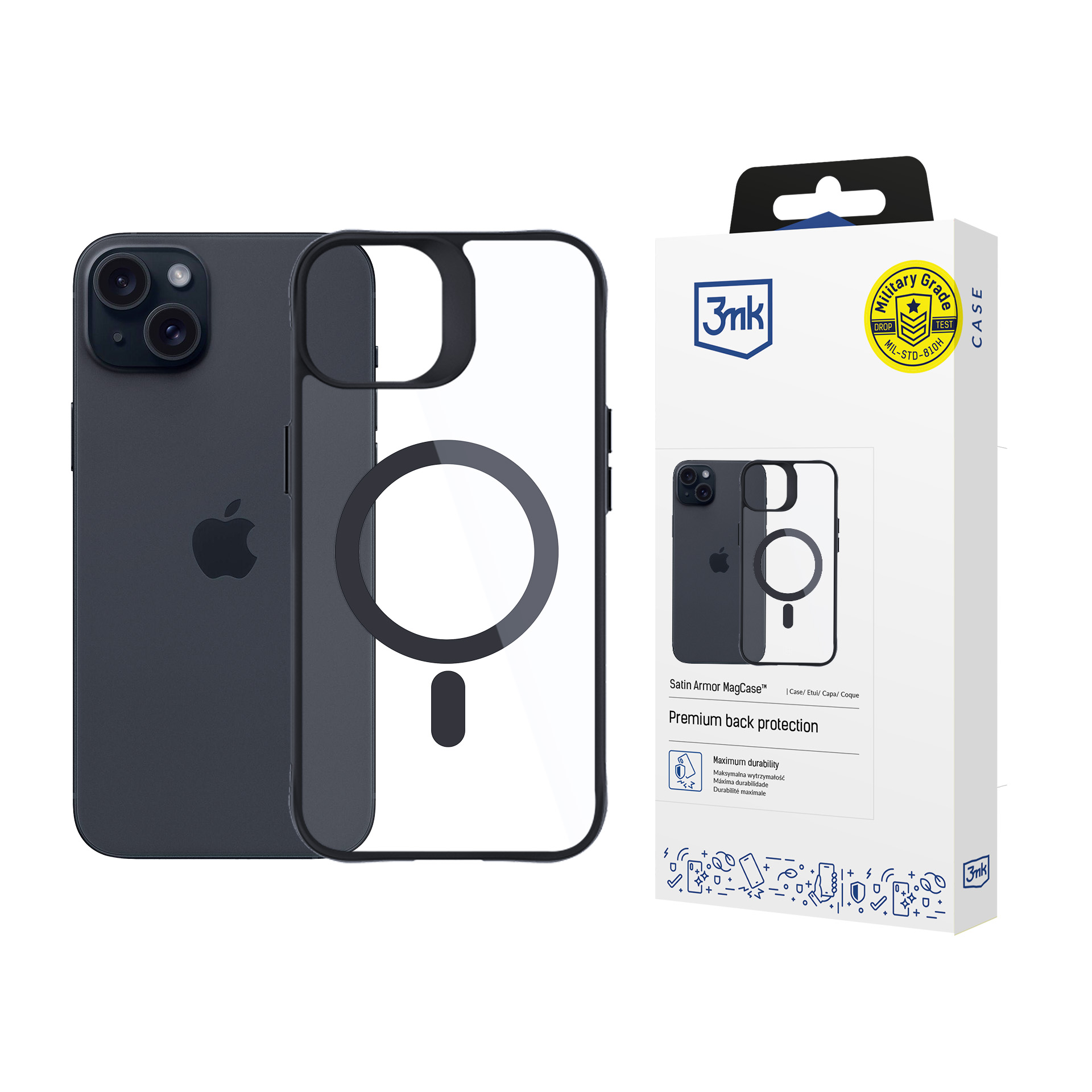 Etui 3mk Satin Armor MagCase z MagSafe na iPhone 15 Plus przezroczyste z