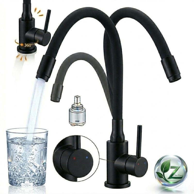 Kuchyňská Baterie S Elatickým Výtokem, Černá Matná, Komplet Kuchinox