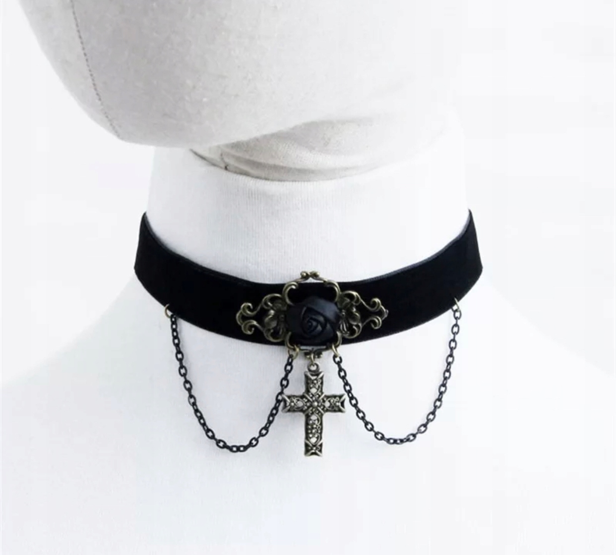 CHOKER CZARNY Z KRZYŻEM NA TASIEMCE SZYJE KRZYŻ Kolekcja choker rock punk gotycki