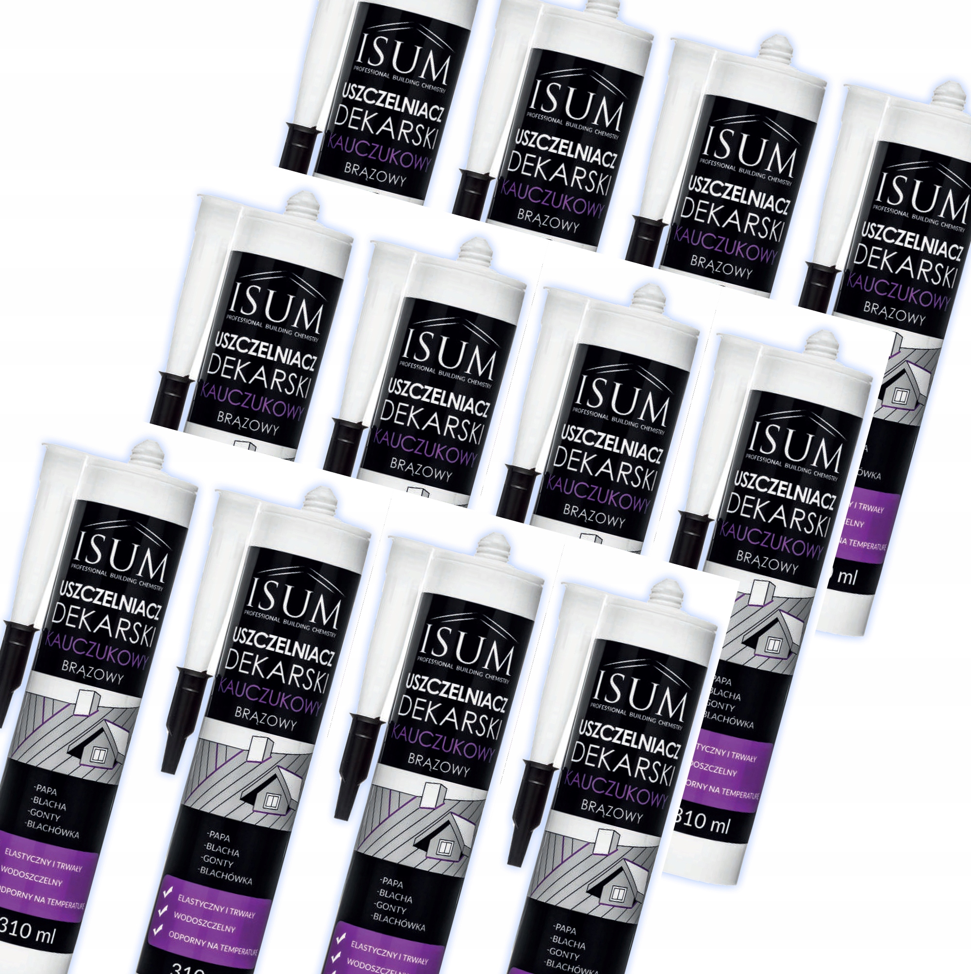 12x Isum Kaučukový pokrývačský tmel 310 ml. Bronzový