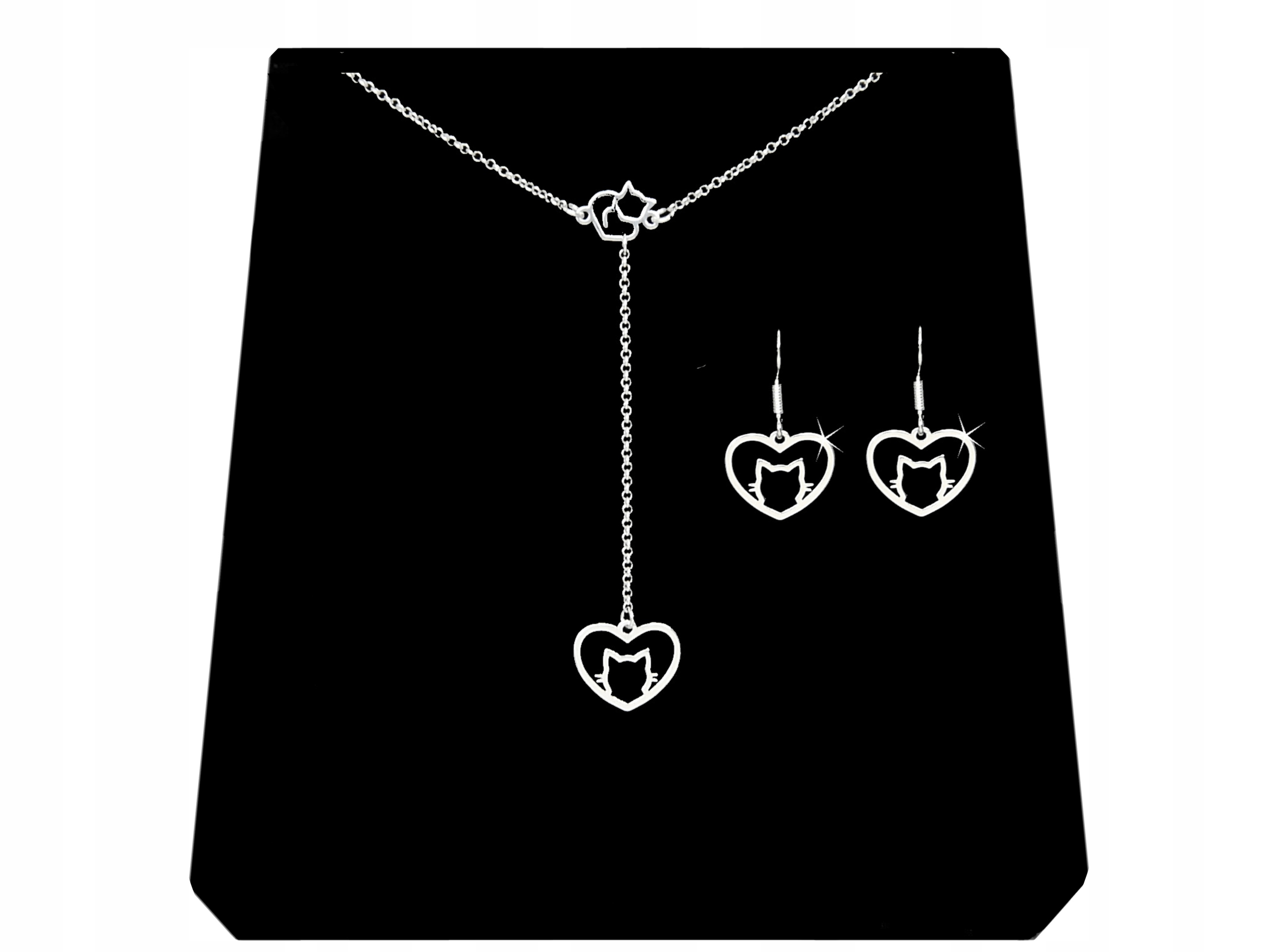 

Srebrny Komplet Serce Kot Kotek srebro 925