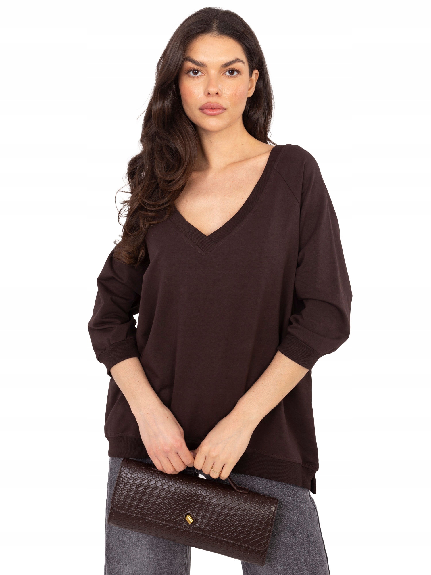 Bluza Damska Luźna Dekolt w Serek