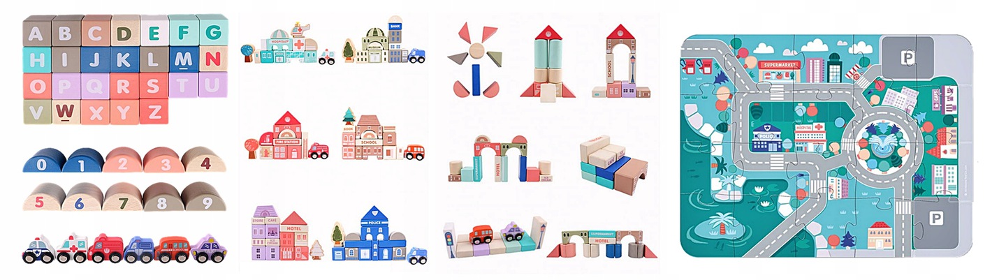 DREWNIANE KLOCKI EDUKACYJNE ZESTAW MIASTO 115 el Marka inna