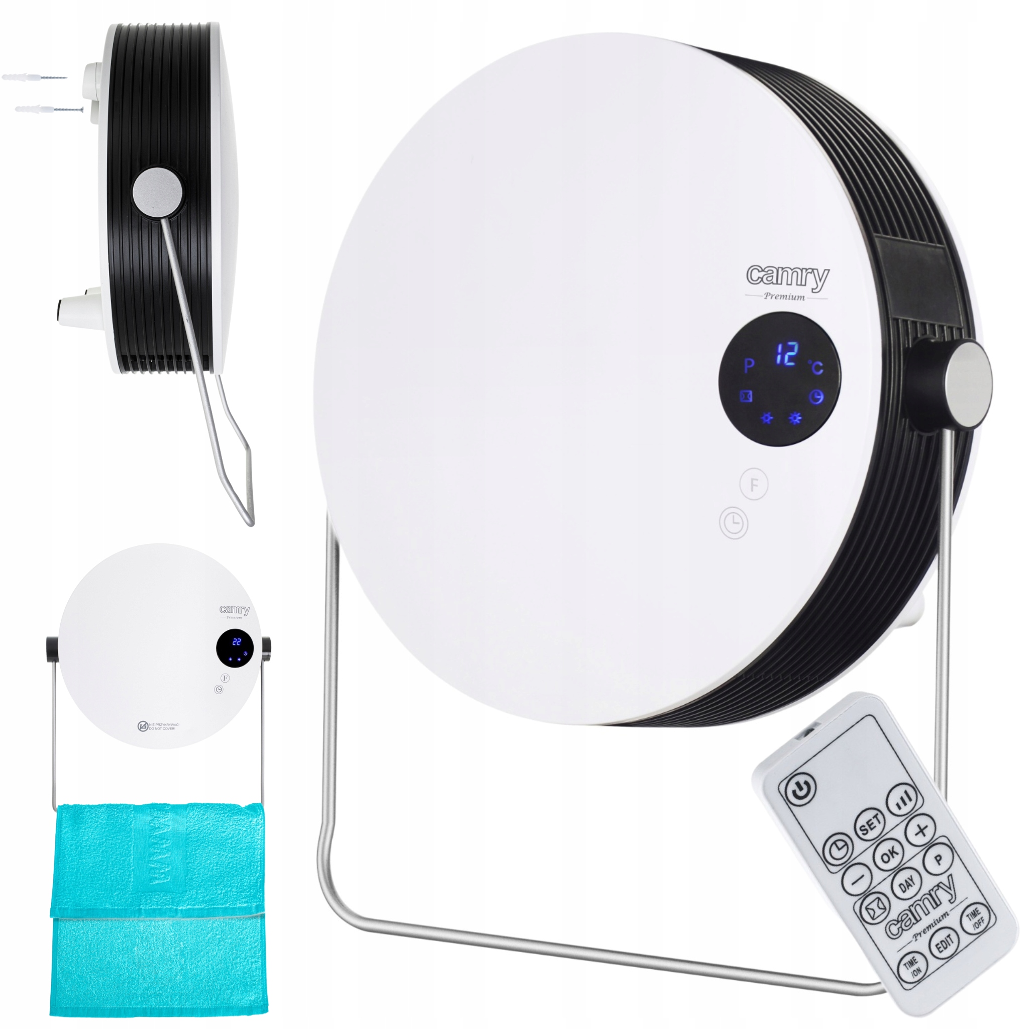 Grzejnik łazienkowy ścienny LCD 2000W wieszak na ręcznik Timer programator