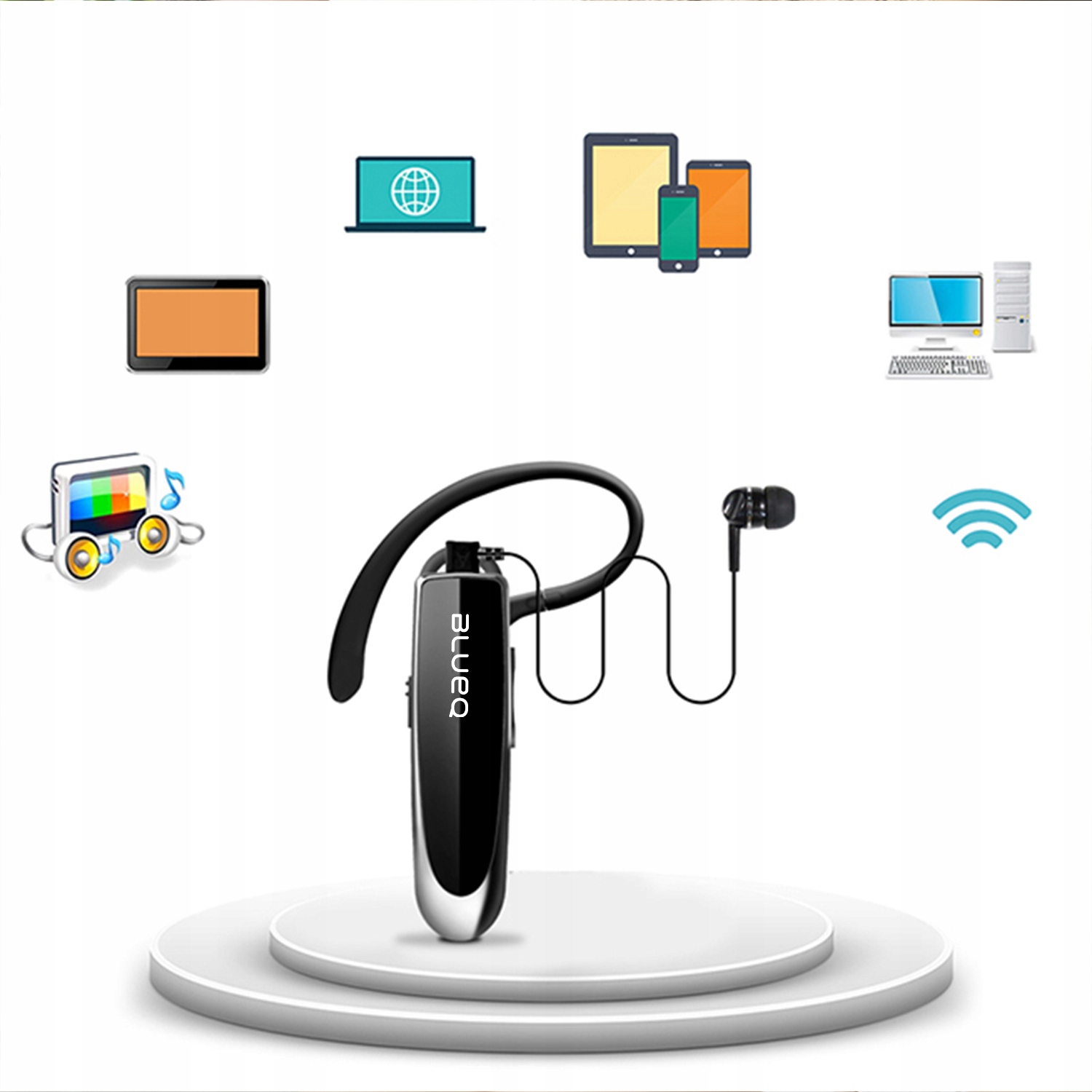 Bezprzewodowa Słuchawka BT 5.0 Zestaw Słuchawkowy 24h Rozmów 30d Czuwania Kolor czarny