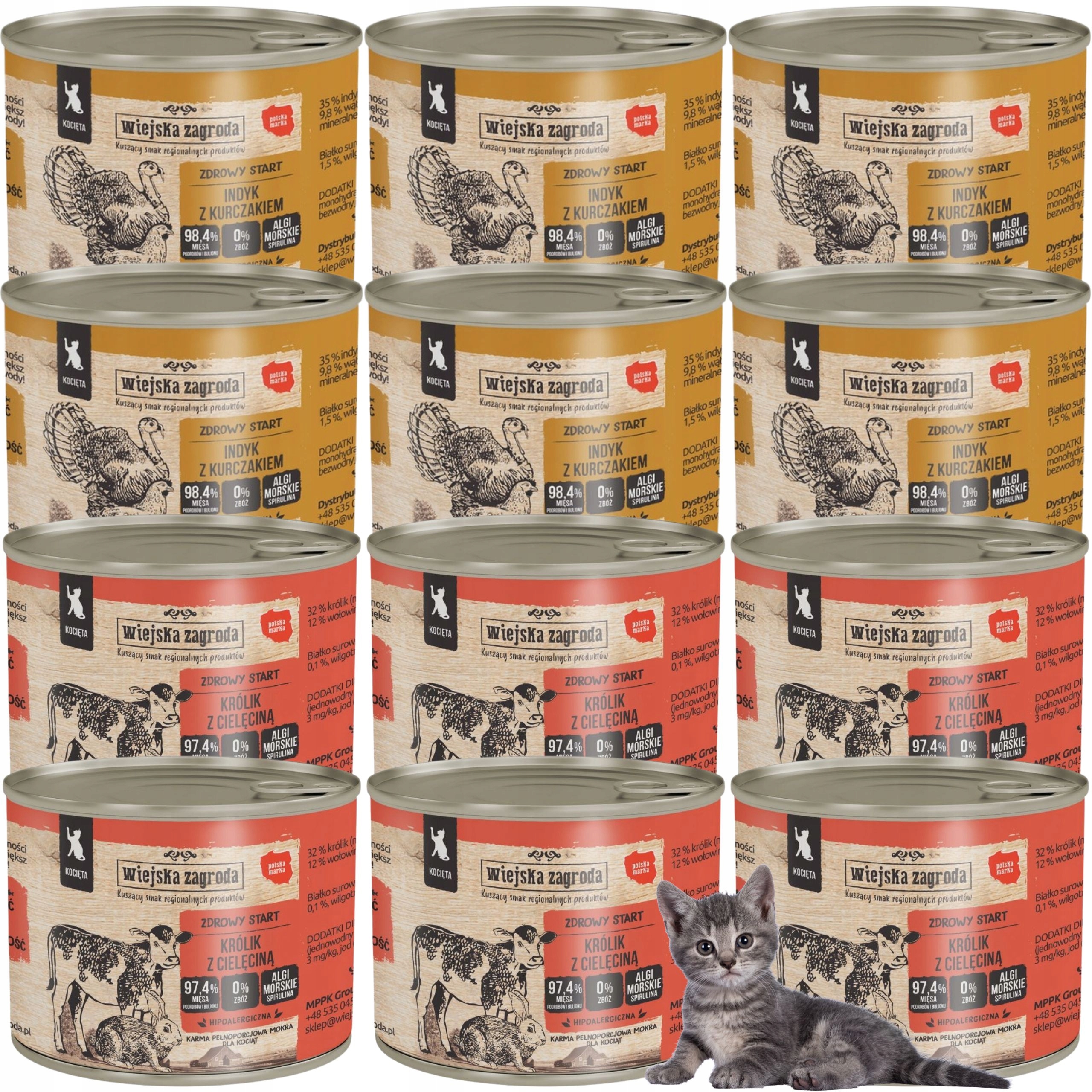 Levně Krmivo mokré pro kočky Krůta králík a mix chutí 200 g Wiejska Zagroda koťata