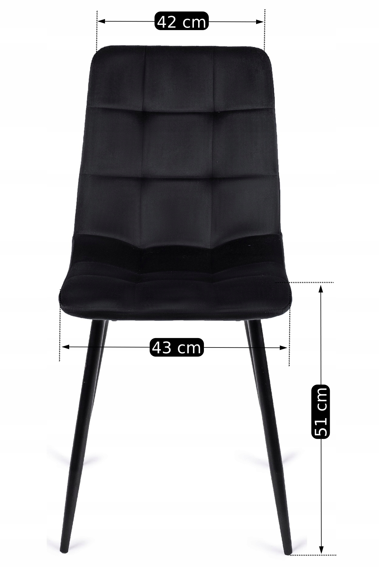Krzesło Tapicerowane Pikowane Welurowe Kuchenne Do Jadalni Czarne PERU Głębokość siedziska 41 cm