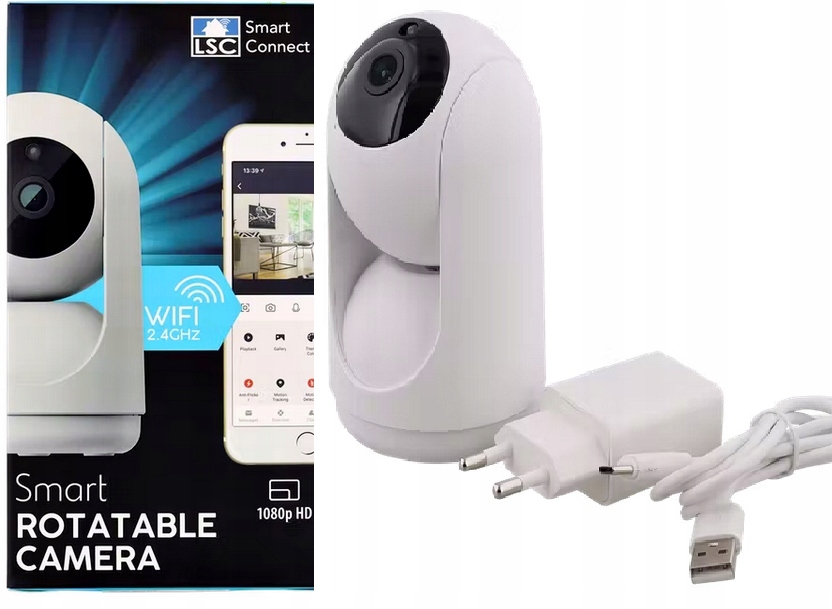 Otočná Vnitřní Wifi Kamera Full Hd Elektronická Chůvička Micro-sd Bílá
