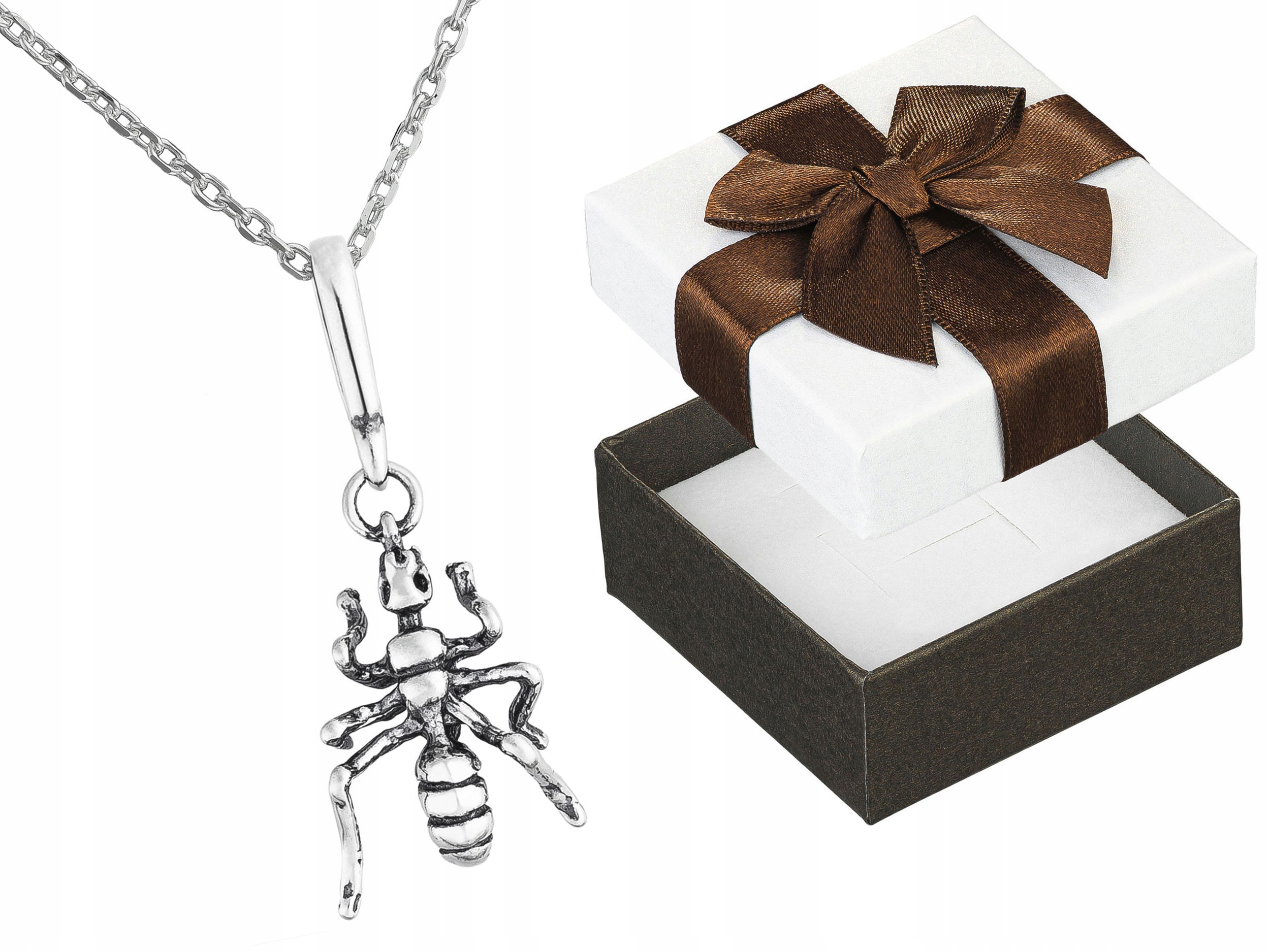 Krátký Stříbrný Oxidovaný Malý Náhrdelník Mravenec Stříbro Choker Ankr 32 cm