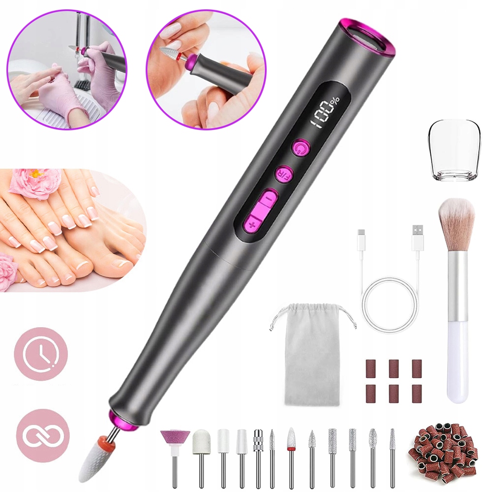 Bezdrátová Elektrická Vrtačka Na Nehty, Sada Pilníků Na Nehty