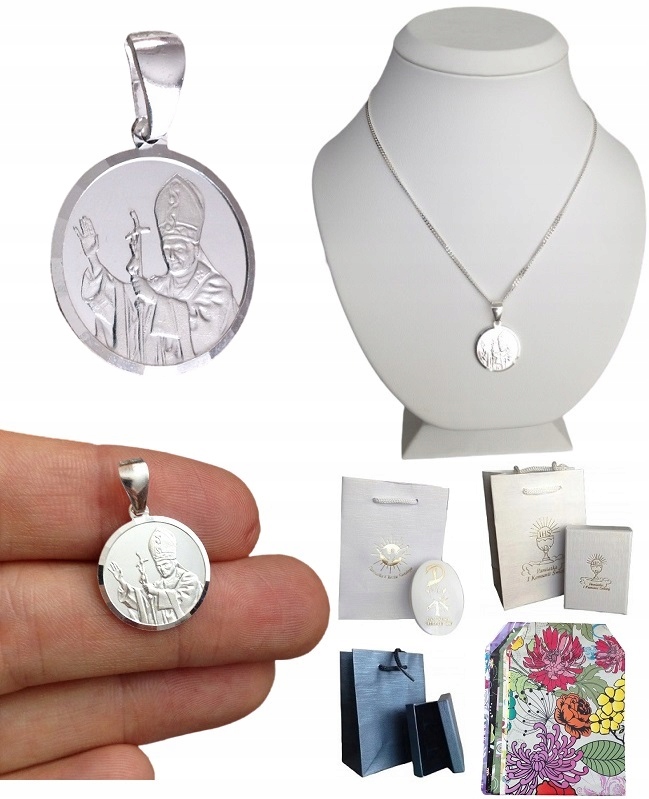 Łańcuszek Srebrny 925 Medalik święty Jan Paweł II PAPIEŻ (na PREZENT)