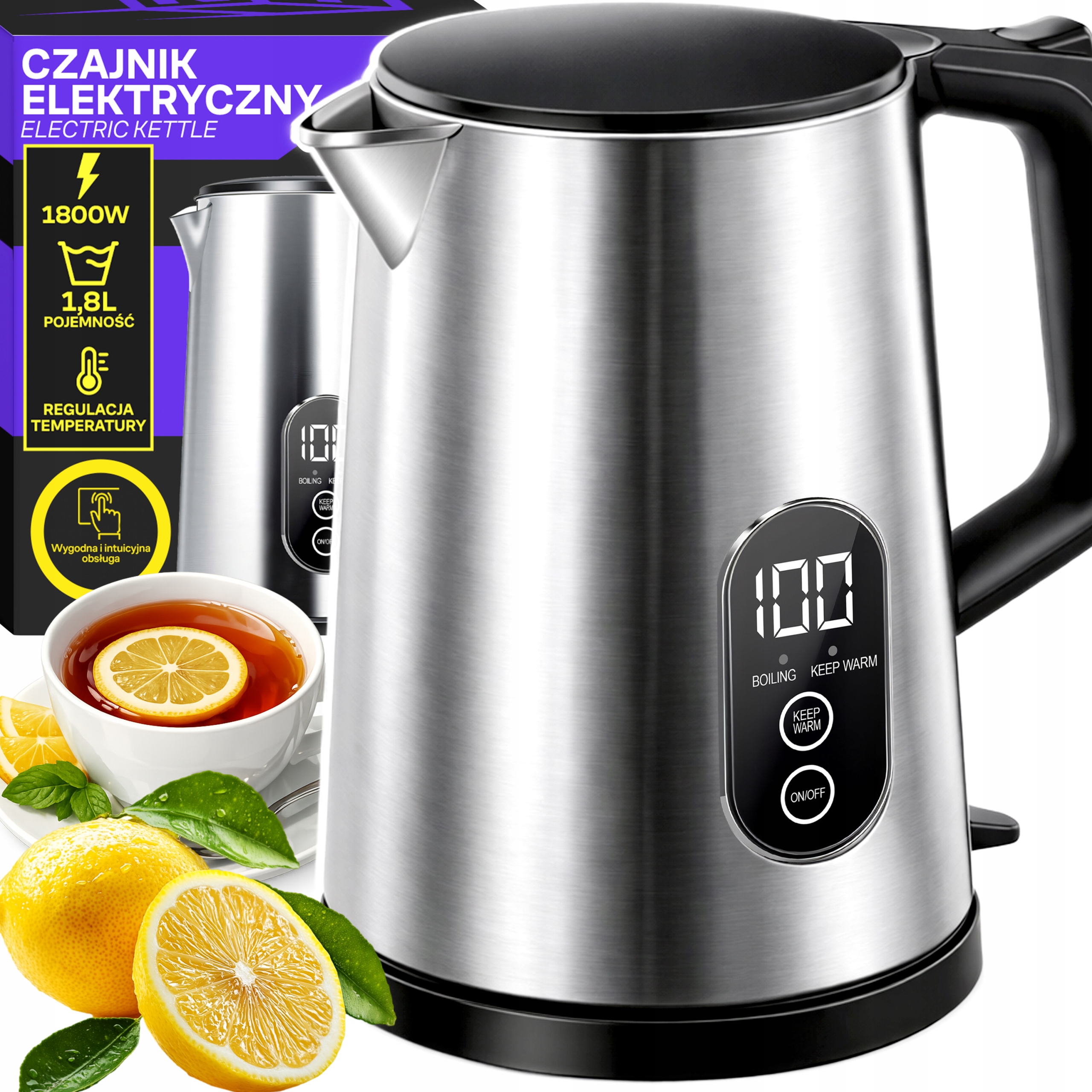 Czajnik Elektryczny Bezprzewodowy Dotykowy 1800W Regulacja Temperatury 1,8L