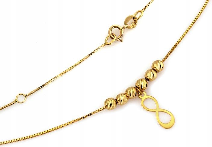 Zlatý náhrdelník 585 kuličky a nekonečno r45 módní vzor jako dárek 14k