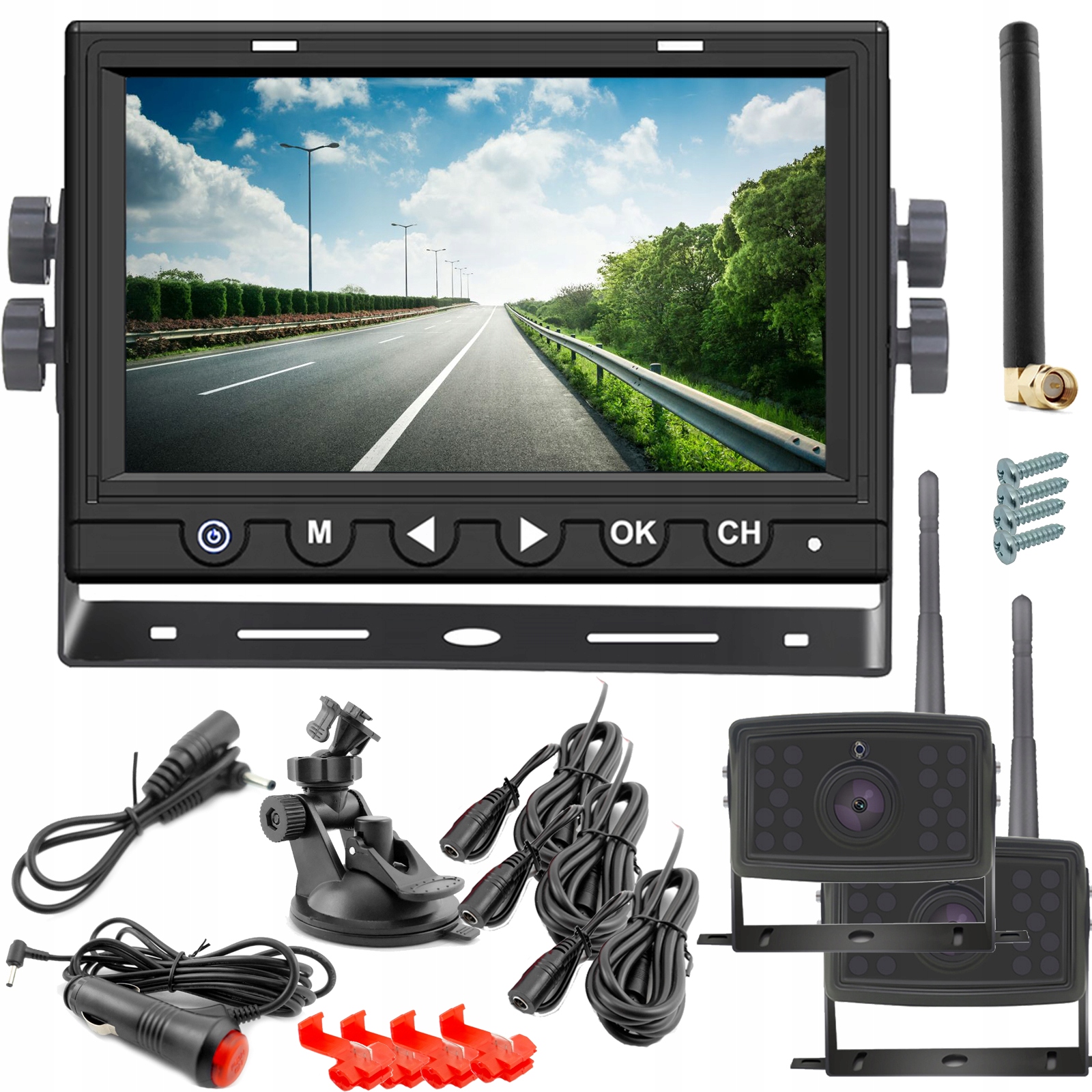 Bezdrôtová 2x cúvacia kamera LCD monitor 7'' 100 m 12-36 V Kvalita Full Hd