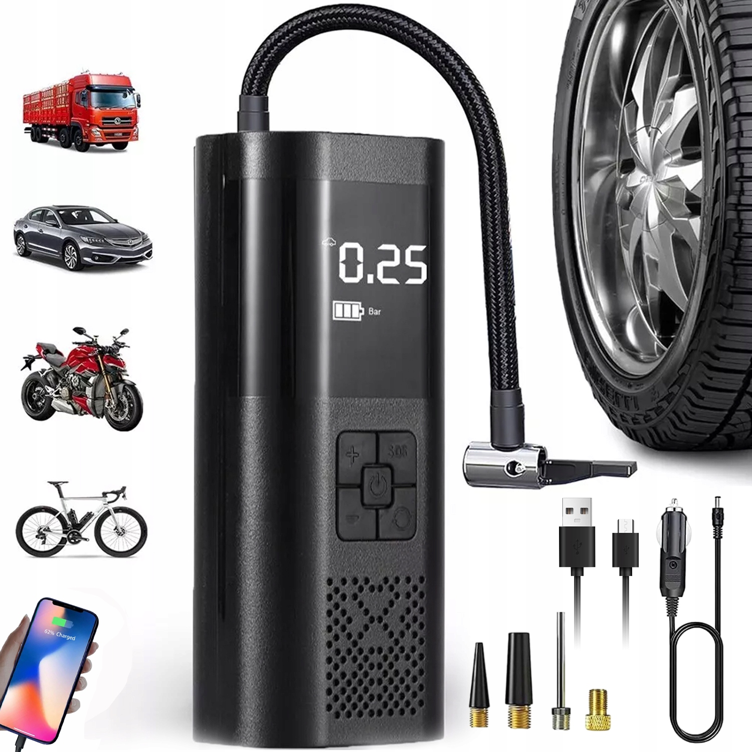 Автоматический шинный насос 3в1 powerbank
