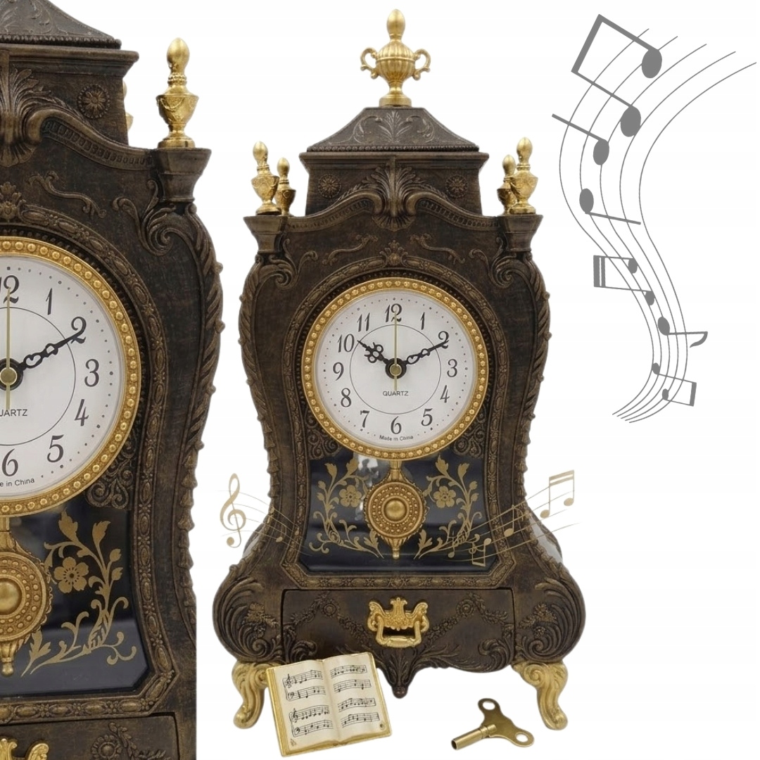 Hrací Skříňka Retro Vintage krbové hodiny Výška 32 cm Dědečkovy hodiny
