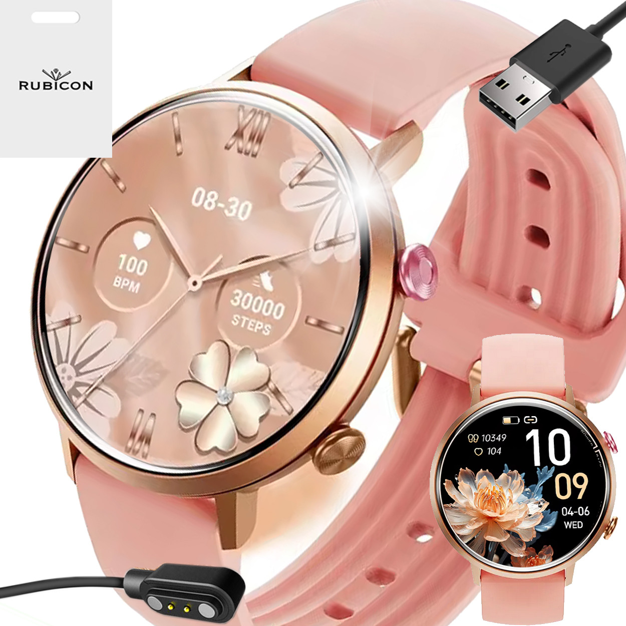 Zegarek damski Smartwatch Rubicon Połączenia Puls Ciśnienie 5 Atm